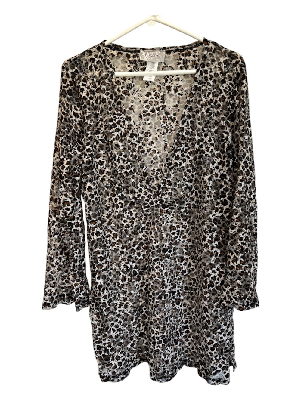 J. Valdi NWOT Leopard Print Mesh Swimsuit Coverup Tunic w/side slits Size L - Picture 2 of 5
